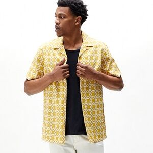 PacSun Linen Blend Gold Link Camp Shirt Short Sleeve Button Down Men Size Small